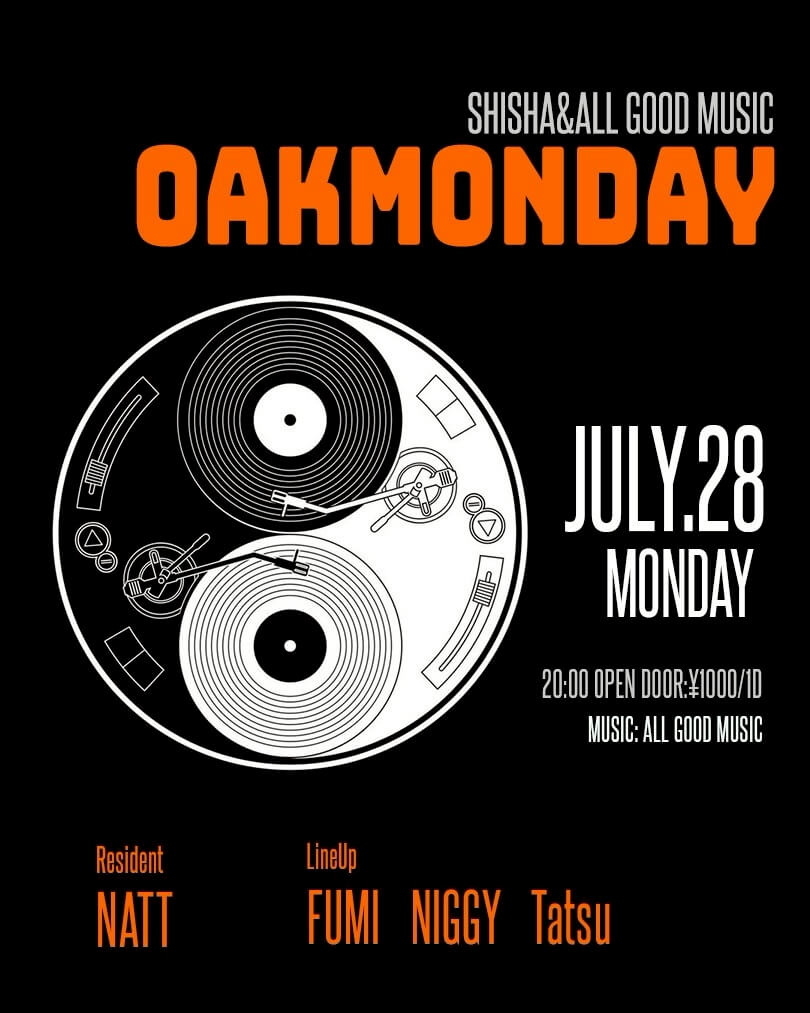 OAKMONDAY 2025年07月28日（月曜日）に渋谷 シーシャバーのOAK BAR SHIBUYAで開催されるALL MIXイベント